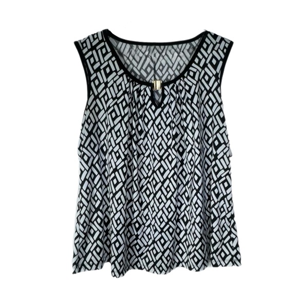 PerSeption Geometric Black and White Sleeveless Top - Picture 1 of 6